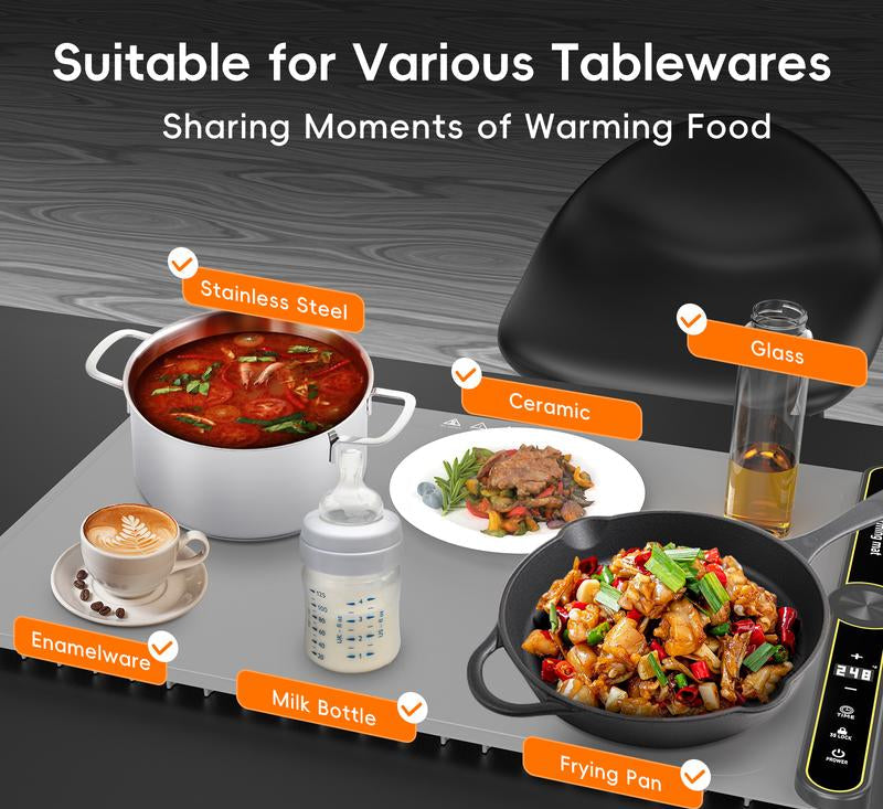 Electric Warming Tray - Foldable Food Warming Mat with 9 Temp Setting, Full-Surface Heat in 5S, 4 Hours Auto-Off, Easy to Clean with Nano-Material, for Buffet, for Party, for Thawing