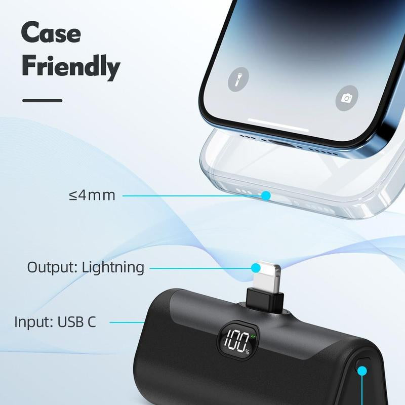 【Black Friday】Iskey Portable Charger with Phone Stand & Selfie Light, 5000Mah Mfi Certified, Small Portable Charger Compact Cordless Fast Charging for All Cell Phones, Ios Pro Max, Ipad, Airpod, Android, Phone Accessories, Lightning/Usb C Port