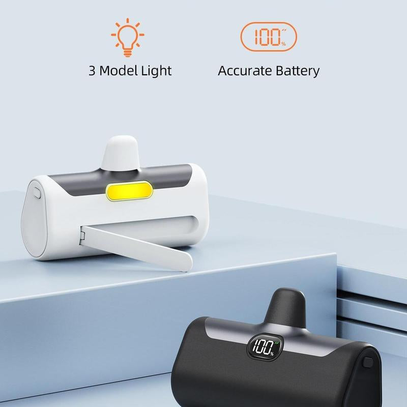 【Black Friday】Iskey Portable Charger with Phone Stand & Selfie Light, 5000Mah Mfi Certified, Small Portable Charger Compact Cordless Fast Charging for All Cell Phones, Ios Pro Max, Ipad, Airpod, Android, Phone Accessories, Lightning/Usb C Port